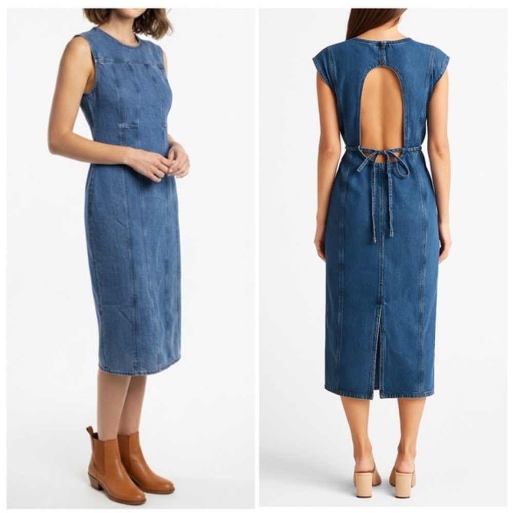 NWT DALA Open Back Organic Cotton Denim Dress in Cornflower Blue Sz 25/ XS